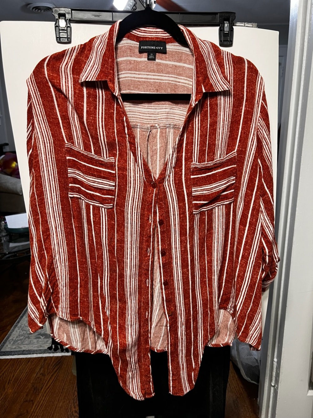 Fortune + Ivy Rust and White Striped Knit Top